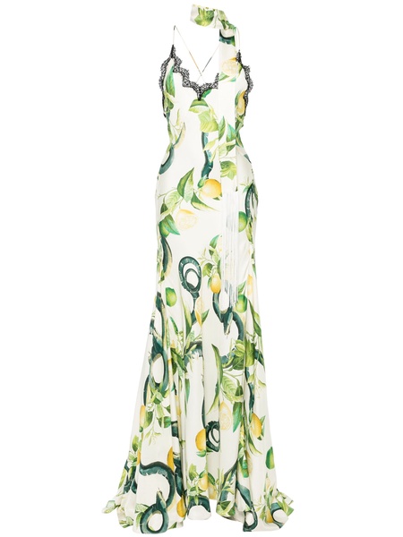 Lemon-print silk maxi dress