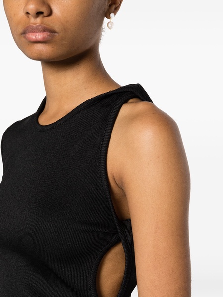 twist-detail asymmetric ribbed T-shirt