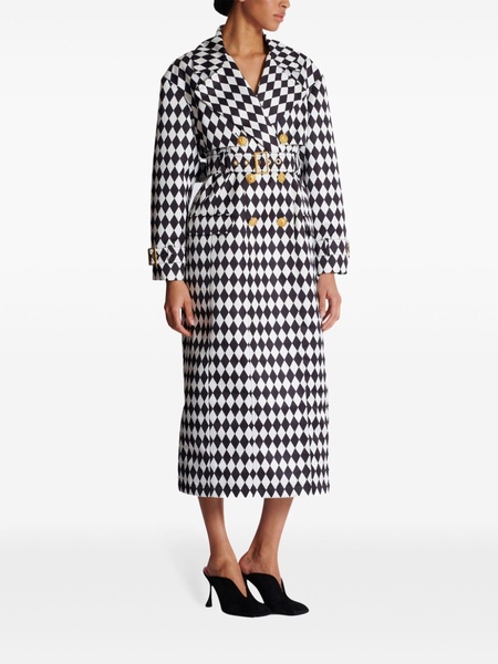 diamond-print belted trench coat