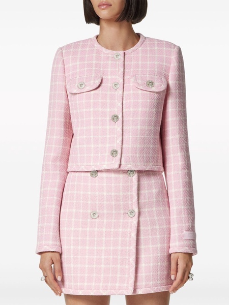 Medusa Head-buttons checked cropped jacket