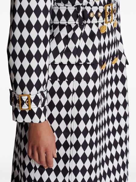 diamond-print belted trench coat