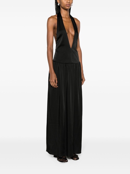 plunging halterneck satin gown