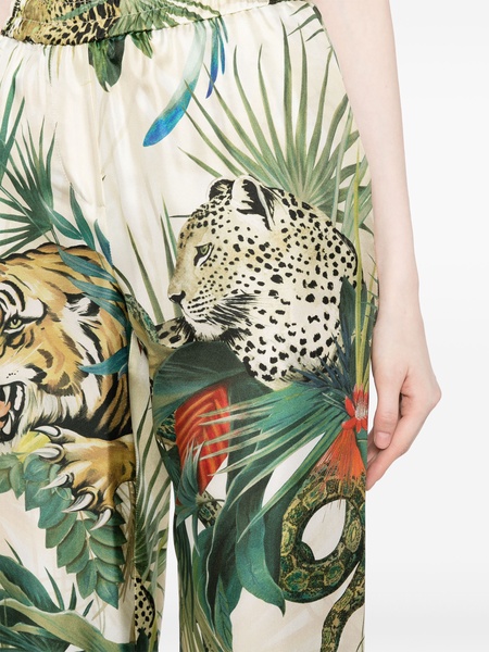 jungle print straight-legged silk trousers