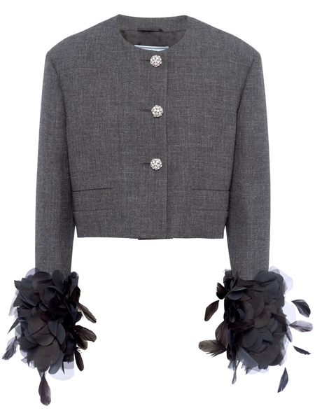 feather-trim single-breasted wool jacket