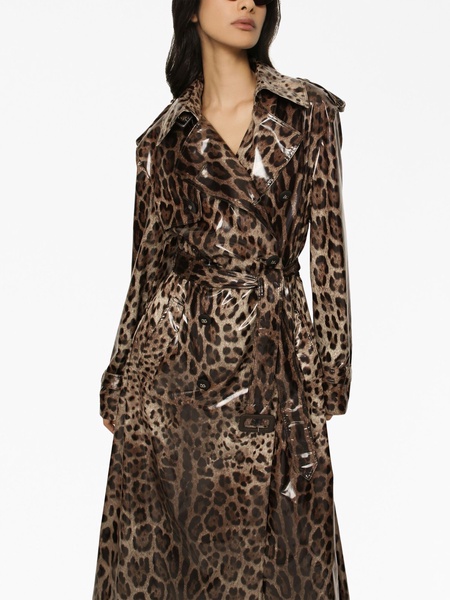 leopard-print belted trench coat