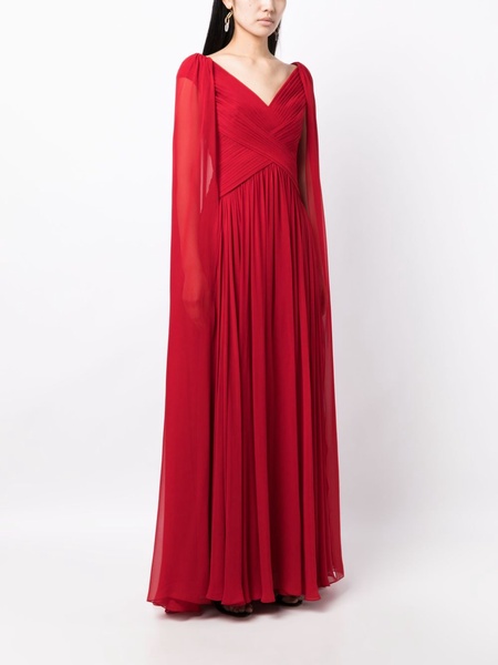 draped V-neck silk gown