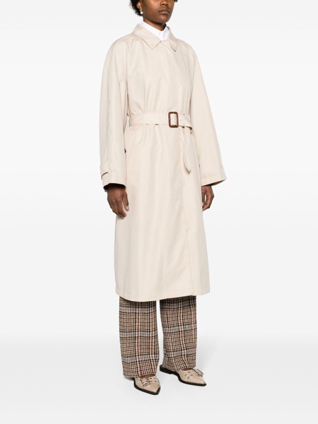 belted gabardine trench coat