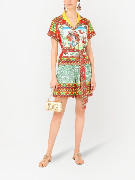 Carretto-print belted shirt