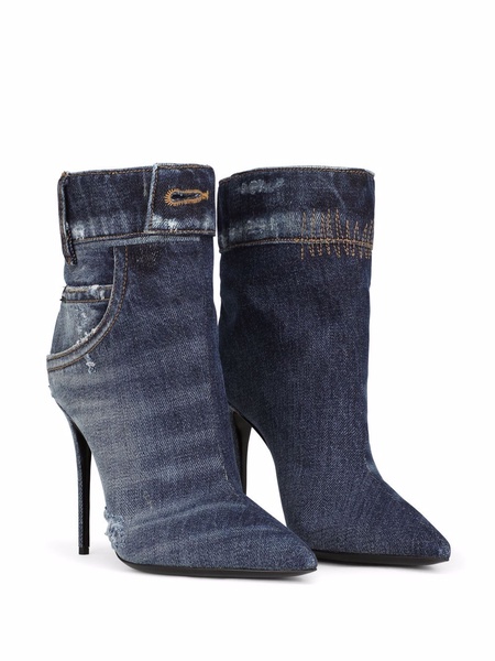 patchwork-denim ankle boots