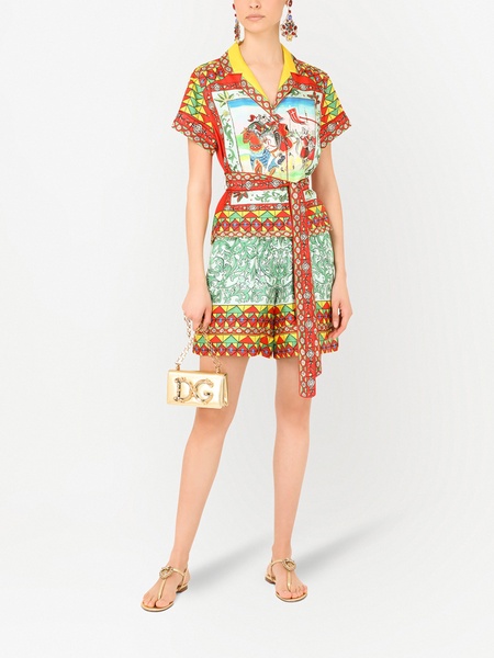 Carretto-print belted shirt