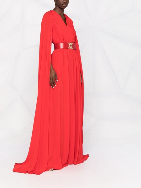 belted cape-effect silk gown