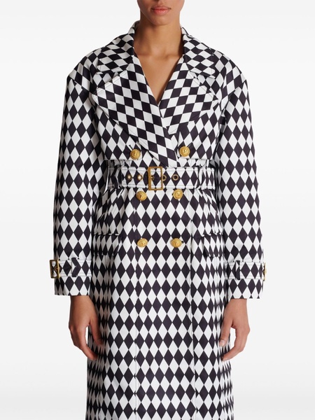 diamond-print belted trench coat