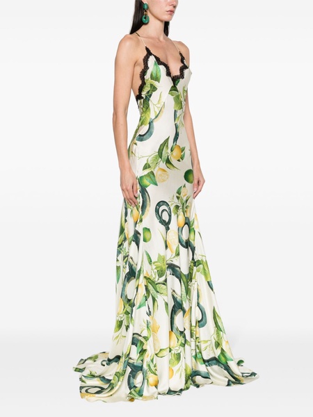 Lemon-print silk maxi dress