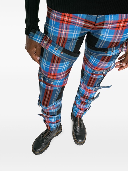 tartan buckled straight-leg trousers