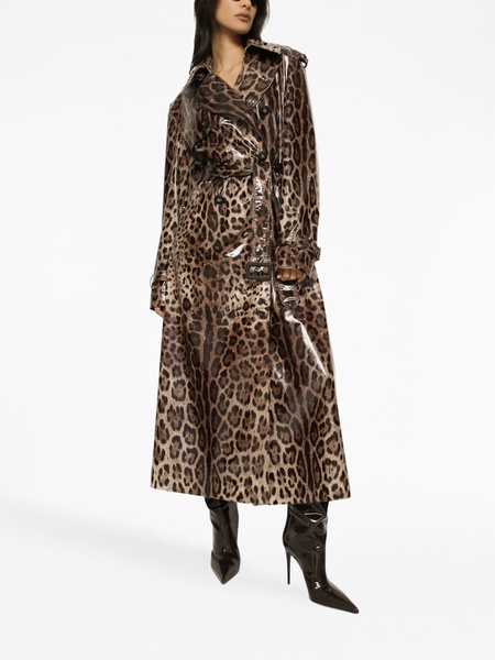 leopard-print belted trench coat