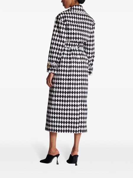 diamond-print belted trench coat