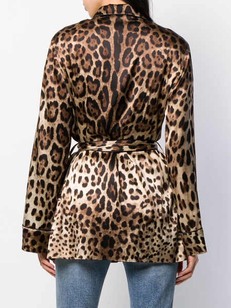 leopard-print belted pajama shirt