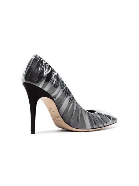 C/O Jimmy Choo Black Anne 100 PVC Wrapped Satin Pumps