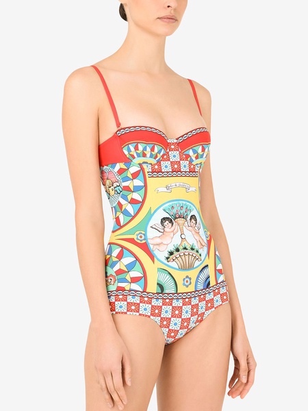 Carretto-print balconette swimsuit