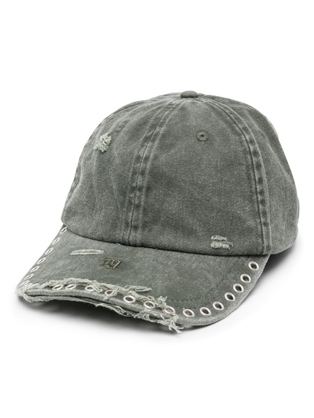 Laced distressed denim cap