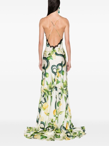 Lemon-print silk maxi dress