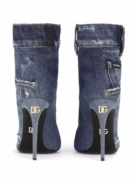 patchwork-denim ankle boots