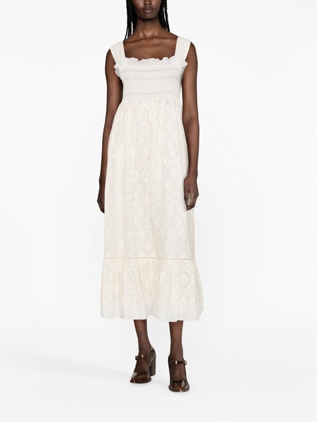 broderie anglaise cotton midi dress