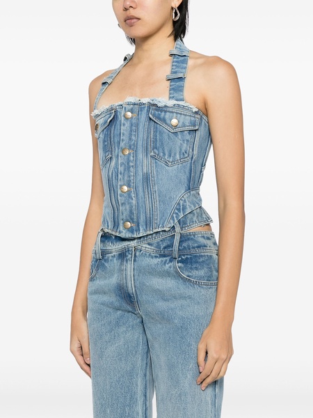 halterneck washed denim corset top