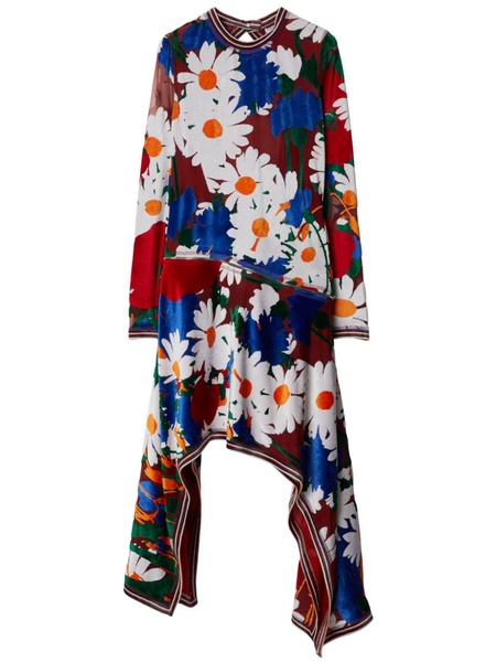 Daisy Garden-print velvet midi dress