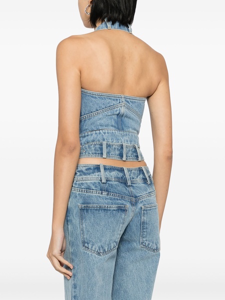 halterneck washed denim corset top