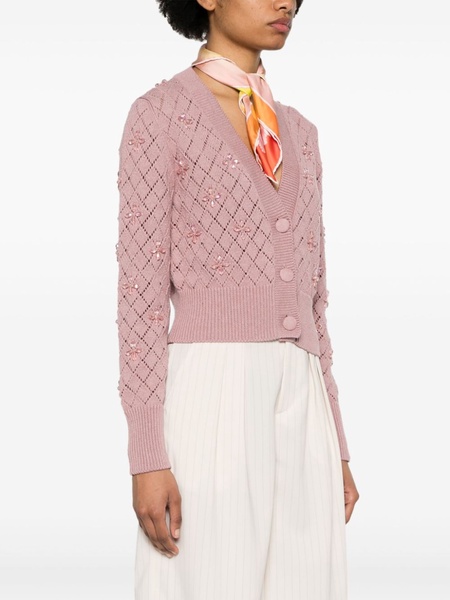 bead-embellished pointelle-knit cardigan