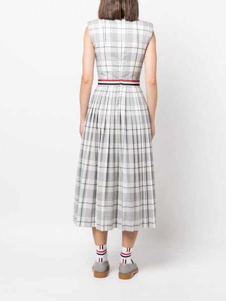 pleated check-pattern dress