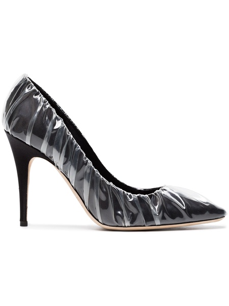 C/O Jimmy Choo Black Anne 100 PVC Wrapped Satin Pumps