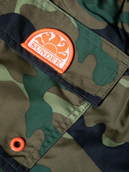 logo-embroidered camouflage swim shorts