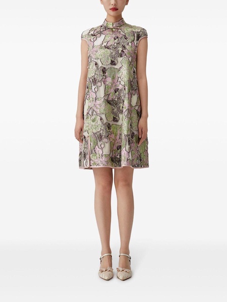 floral-jacquard A-line minidress