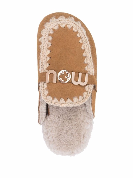 logo-plaque shearling mules