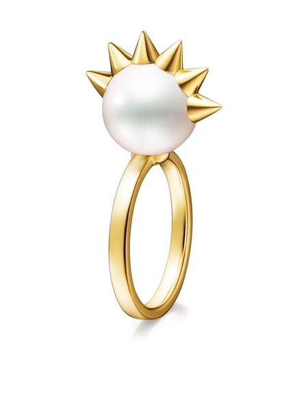 18kt yellow gold Collection Line Danger Spike pearl ring