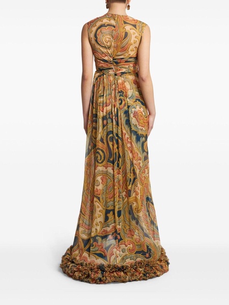 ruched-detailing printed silk maxi dress