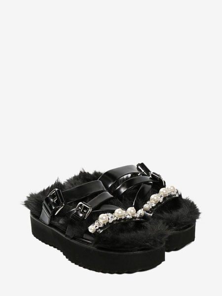 faux fur platform sandal