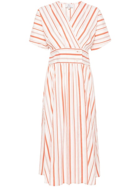 striped wrap midi dress