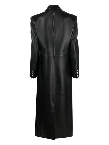 single-breasted leather coat