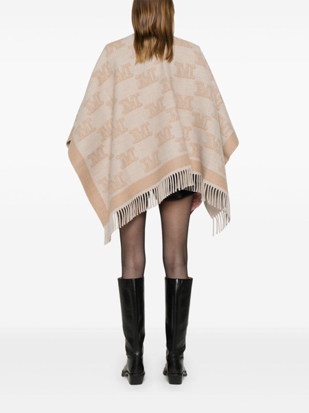 monogram-pattern wool poncho