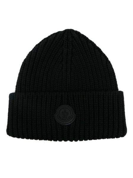 Black Logo-Applique Wool Beanie