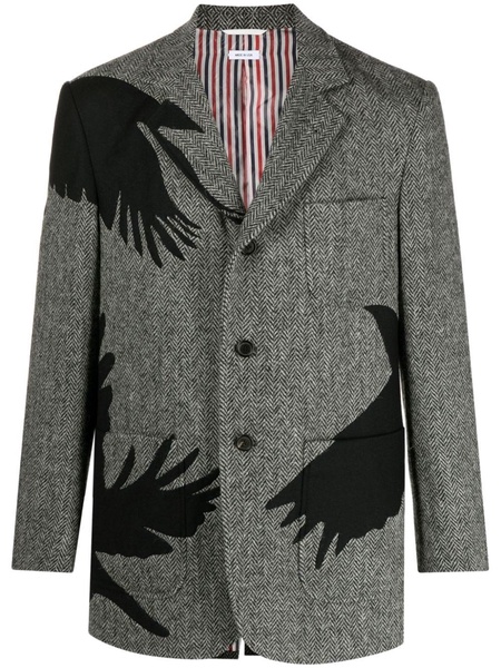 Harris-tweed raven-embroidered blazer