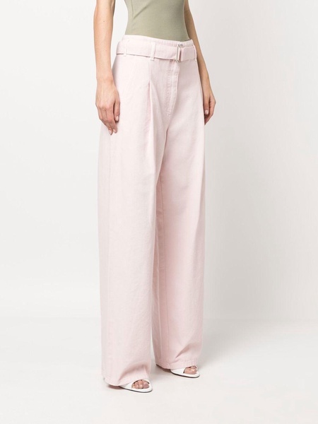 belted cotton gabardine trousers