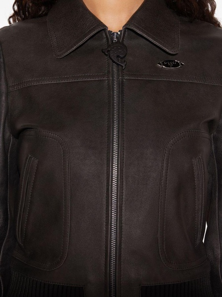 logo-plaque leather jacket