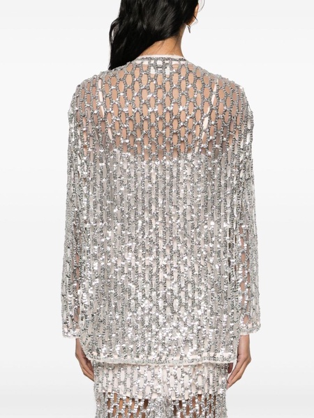 semi-sheer construction open-work sequined jacket