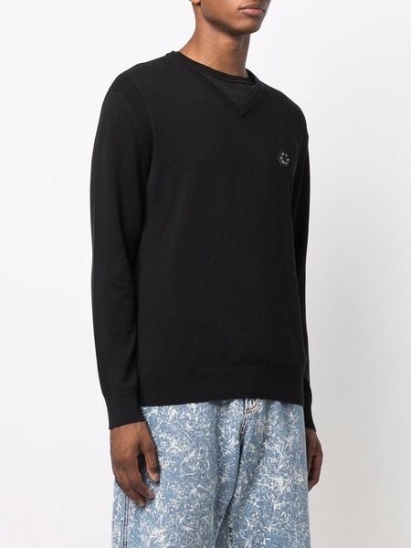 logo-patch V-neck jumper