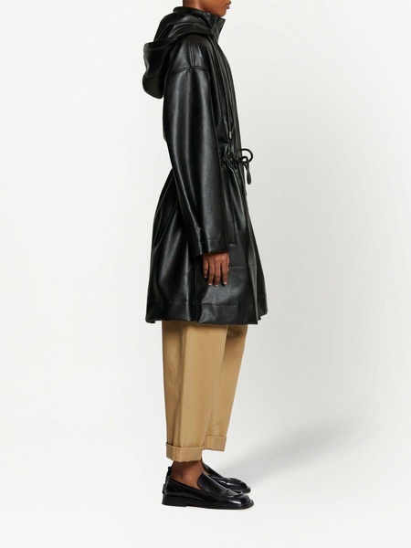 hooded faux leather parka