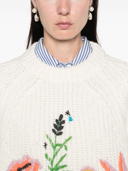 floral-embroidered ribbed-knit sweater